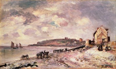 Meereslandschaft mit Ponys am Strand von Johan Barthold Jongkind